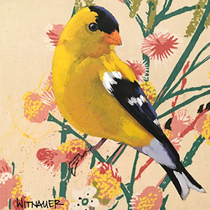 Male American Goldfinch bird painting by Dennis Witnauer